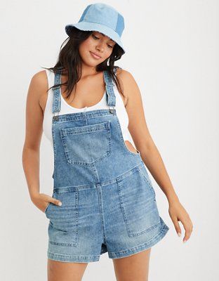 Aerie Werk & Play Denim Shortalls | American Eagle Outfitters (US & CA)