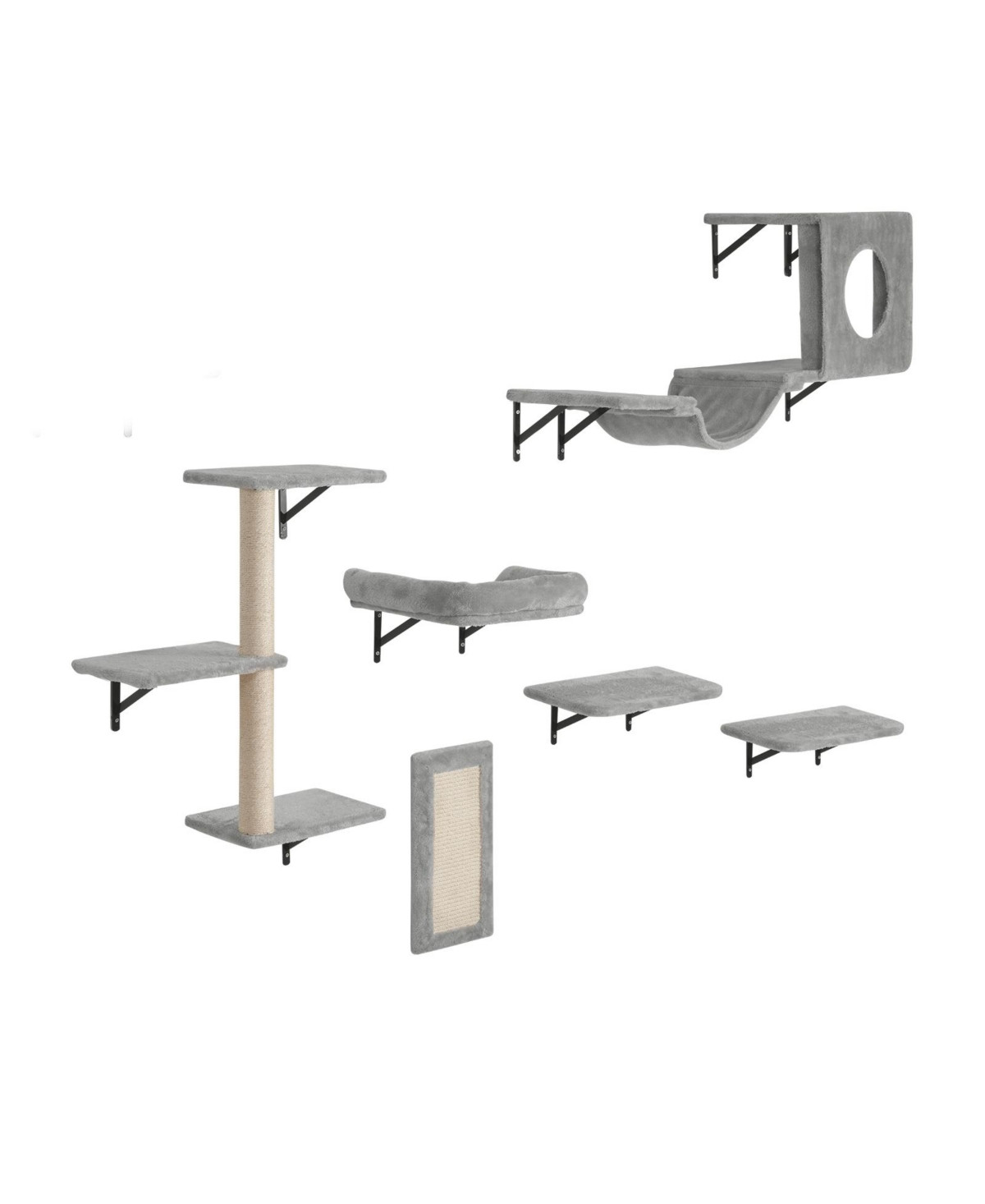 Vevor Wall Mounted Cat Shelves Tree with Jump Boards Hammock Sofa Grip Set of 6 - Grey | Macy's