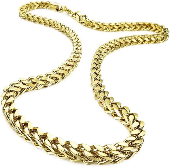 INBLUE 6MM Wide Chain Necklace For Men Women Boys Girls Stainless Steel Cuban Link Chain Necklaces Water Resistant Thick Metal Foxtail Chains (3 Colors - Silver Black Gold, 21.6 Inch Long) | Amazon (US)