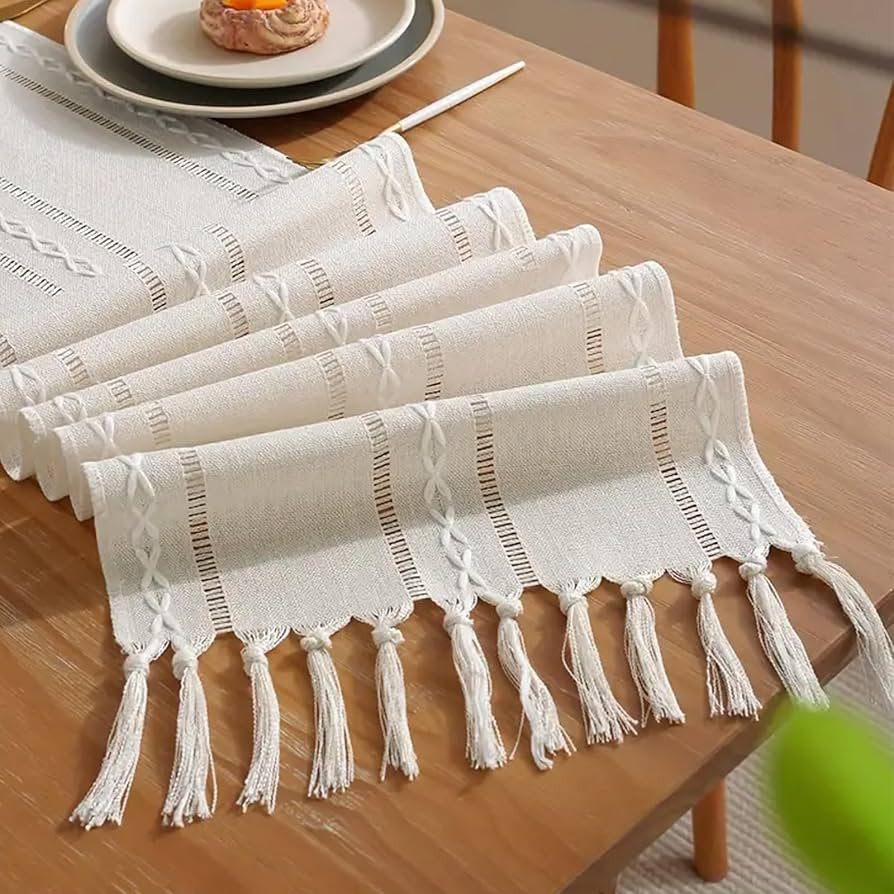 Niviy White Table Runners 90 Inches Long with Tassels, Ivory Embroidered Table Runner Farmhouse R... | Amazon (US)