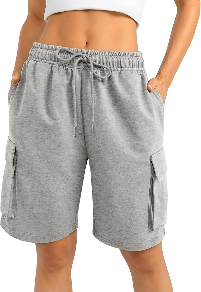 TARSE Bermuda Shorts for Women Cargo Sweat Long Shorts Woman Summer with Pockets for Casual Gym W... | Amazon (US)