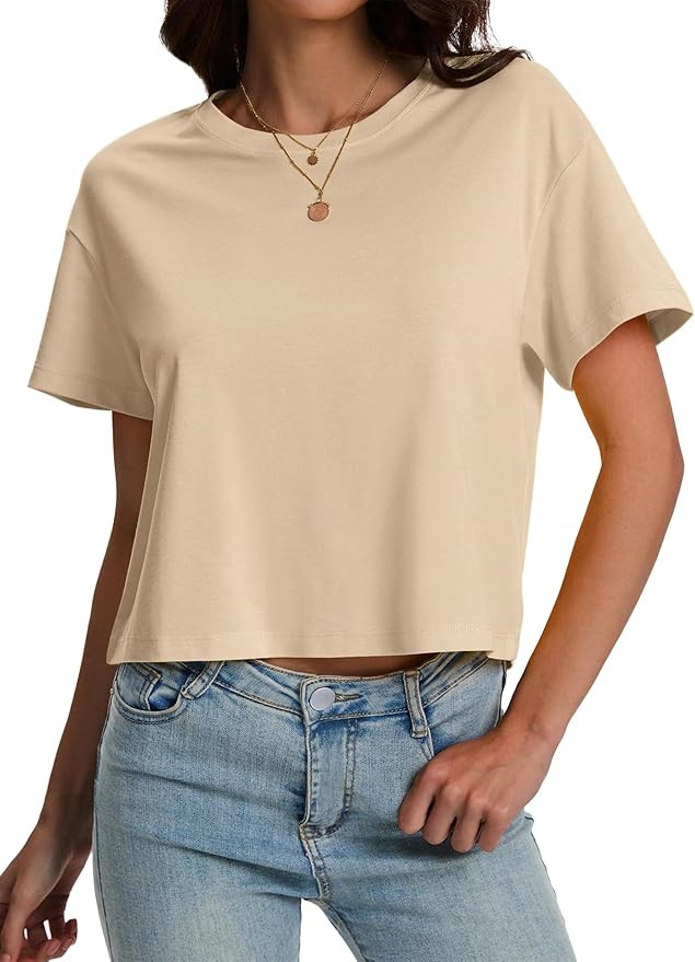 SMENG Women's Workout Crop Tops UPF50+ Cotton Soft Breathable Tshirt Loose Short Sleeve Yoga Athl... | Amazon (US)