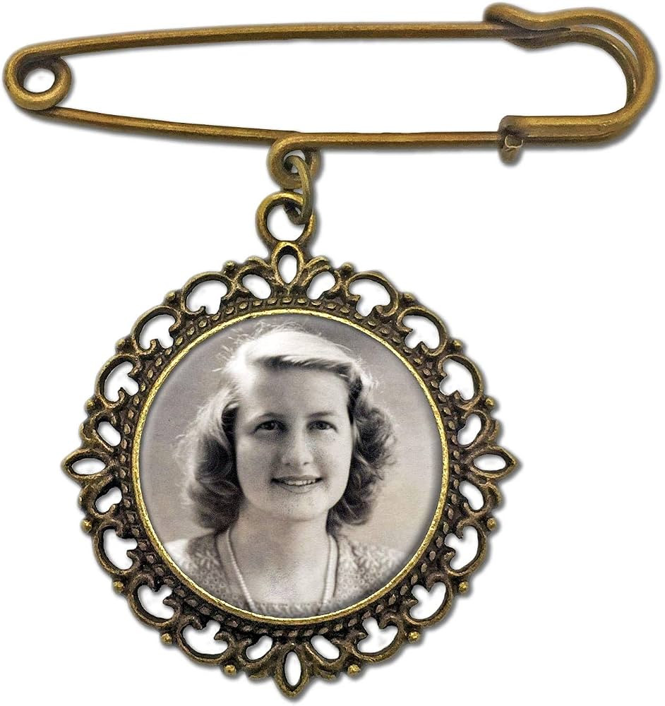 Wedding Boutonniere Bronze Gold Bouquet Photo Memorial Charm Pin Round Mother of The Bride Gift f... | Amazon (US)