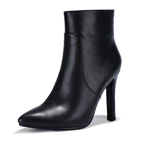 IDIFU Black Ankle Boots for Women High Heel Pointed Toe Boots Side Zipper Stiletto Booties (Black Pu, 12 M US) | Amazon (US)