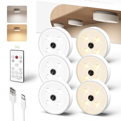 EZVALO Puck Lights with Remote 6Pack, Rechargeable 1200mAh Motion Sensor Under Cabinet Lights, 2 ... | Amazon (US)