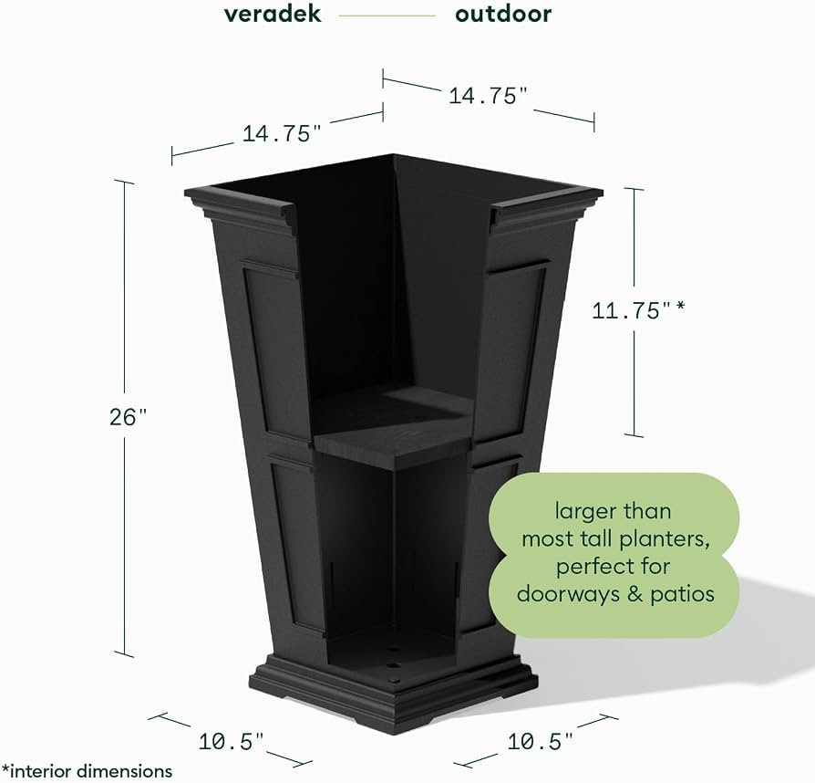 Veradek Brixton Series Tall Plastic Planter (Black, 26" H x 14.75" W x 14.75" L - 2 Pack with She... | Amazon (US)