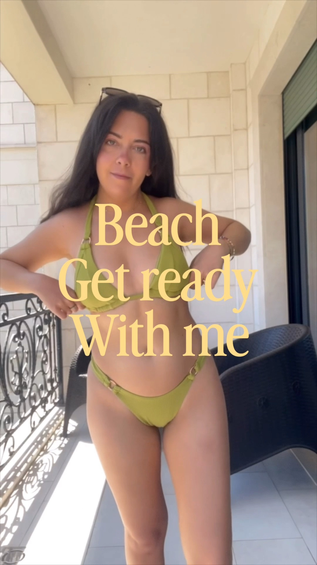 GRWM for a beach club 🏝️ Sharing this olive green bikini, black sheer sarong, vacation sandals, and all my beach accessories. Save this look for your next euro summer or tropical getaway! ✨🌊

#LTKgrwm #LTKSwim #LTKTravel