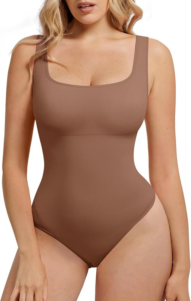 FeelinGirl Bodysuit Seamless Square Neck Tummy Control Shapewear Bodysuit | Amazon (US)