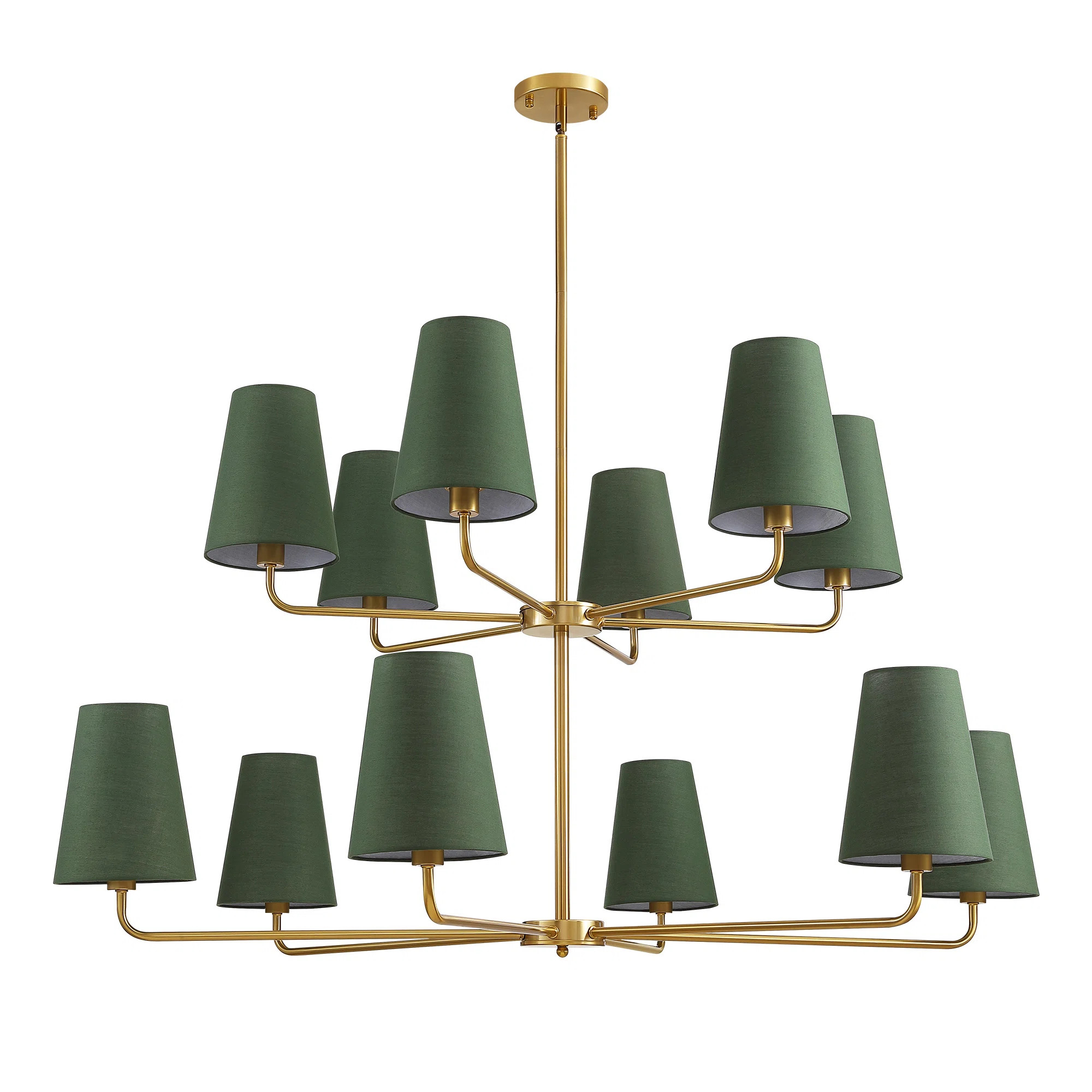 12-Light Dimmable Tiered Classic / Traditional Chandelier With Tapered Green Linen Fabric Shades | Wayfair North America