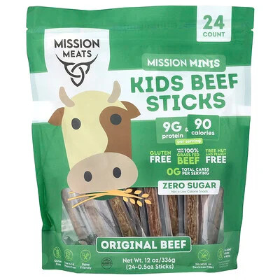 Mission Meats, Mission Minis, Kids Beef Sticks, Original Beef, 24 Sticks, 0.5 oz Each | iHerb