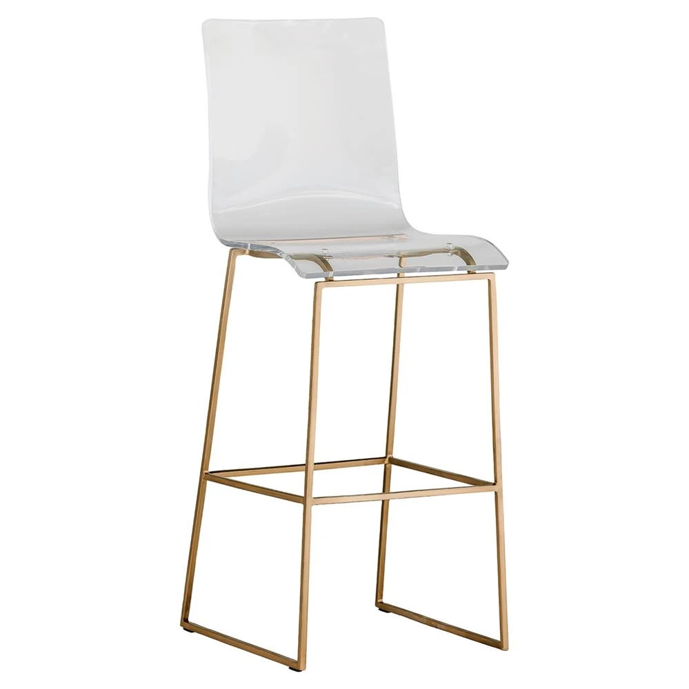 King Modern Clear Acrylic Seat Antique Gold Base Bar Stool | Kathy Kuo Home