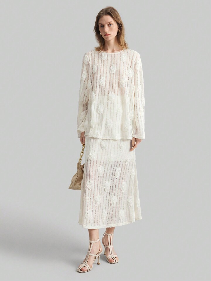 Ontre Set de 2 piezas que incluye top minimalista de manga larga cuello redondo y falda lápiz pa... | SHEIN