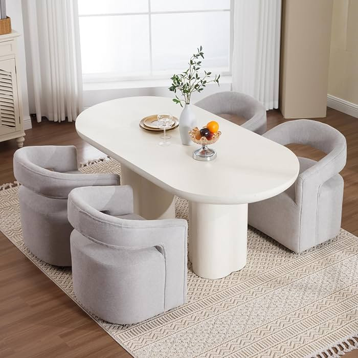 LukeAlon Chenille Dining Chairs Set of 4, Modern 360° Swivel Kitchen Chair with Casters Barrel O... | Amazon (US)