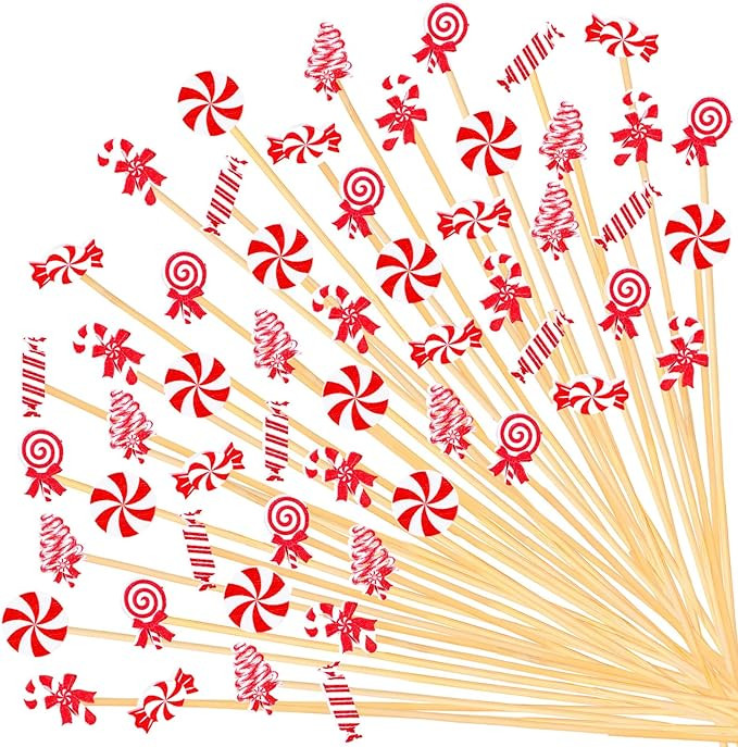 120Pcs Christmas Cocktail Picks Multiple Candy Shape Handmade Toothpicks Red White Garnish Sticks... | Amazon (US)