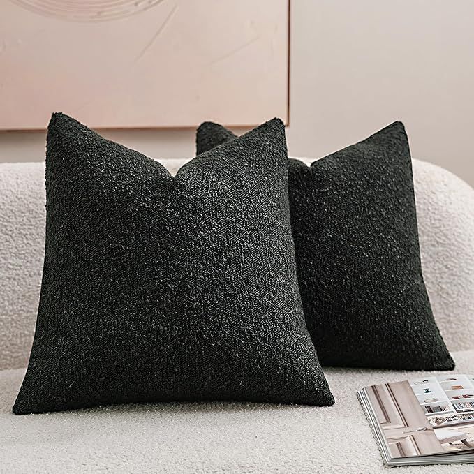 DEZENE Textured Boucle Throw Pillow Covers 18x18 Black Charcoal for Bed Couch Sofa Living Room, P... | Amazon (US)