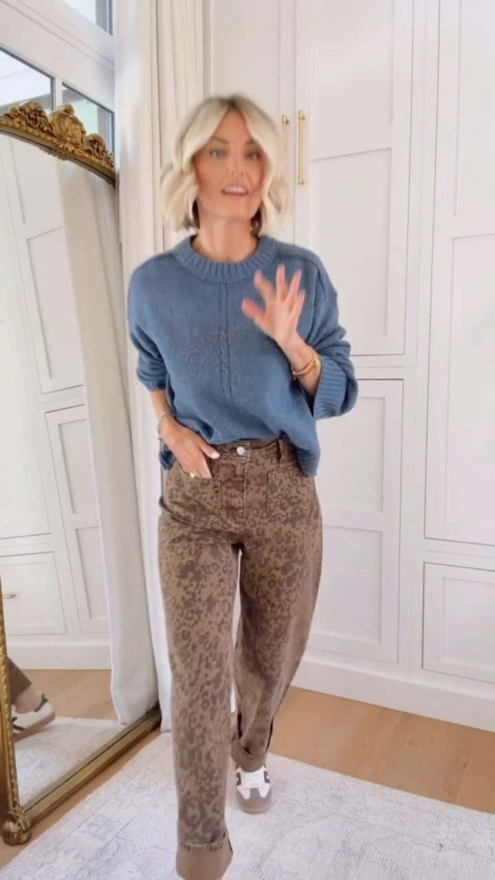 These leopard print jeans are definitely going to be a fall favorite of mine! I am doing a raw hem since they are a little long. Wearing xs sweater and 2 pants 

Loverly Grey, Target, fall outfit, leopard print, brown jeans, wide leg jeans, blue sweater, fall sneakers, animal print jeans, autumb outfit inspo 

 #LTKootd #LTKSeasonal
