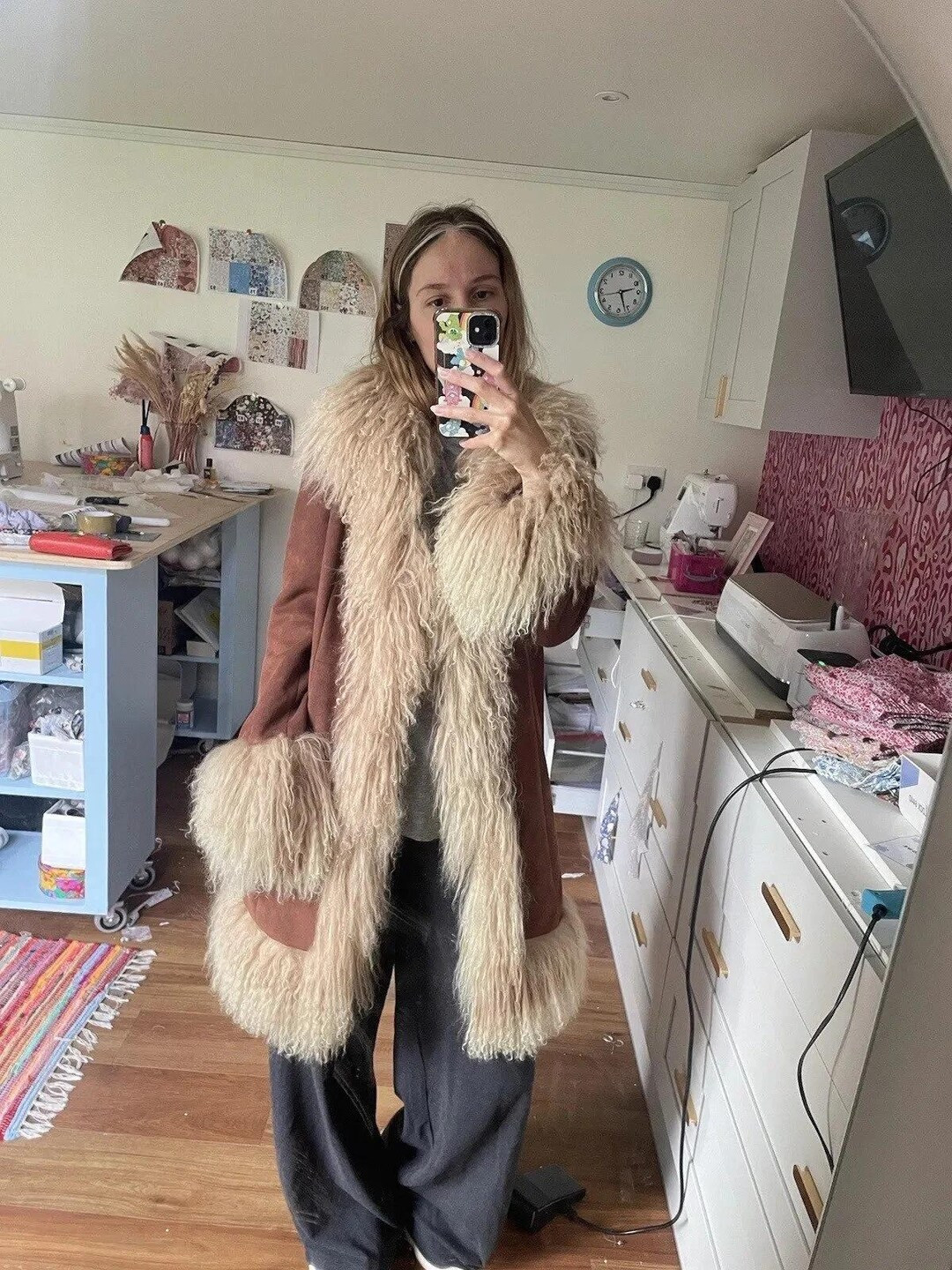 Women Penny Lane Coat Fur Coat Toscana Fur Trim Afghan Coat Brown 1980 Vintage Shearling Coat Fur... | Etsy (US)