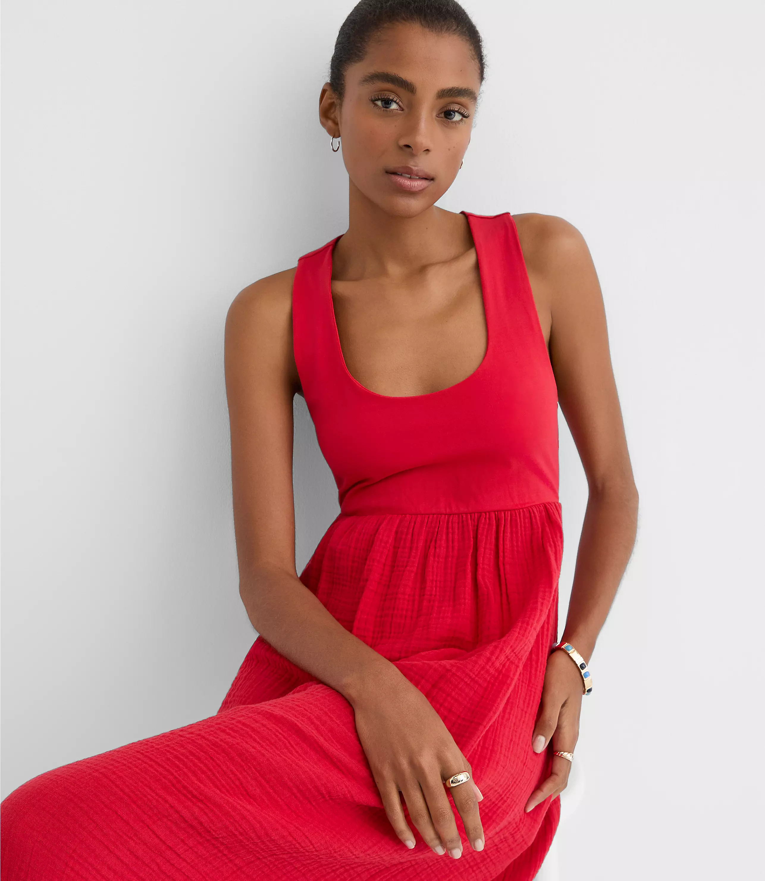 LOFT Beach Triple Cloth Mixed Media Maxi Pocket Dress | LOFT