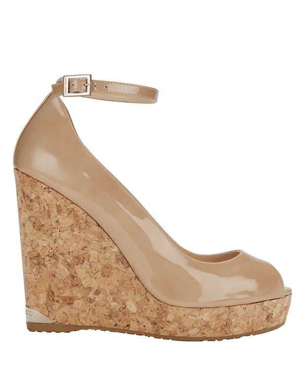 Jimmy Choo Pacific Patent Leather Beige Wedge Sandals | Intermix