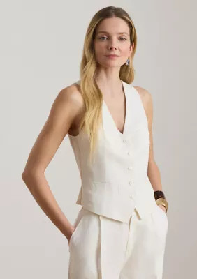 Lauren Ralph Lauren Women's Linen-Blend Twill Vest, White, 4 | Belk