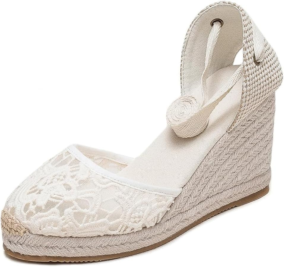 Womens Espadrille Wedge Sandals Closed Toe Platform Lace Up Ankle Strap Slingback Summer Dress Sh... | Amazon (US)