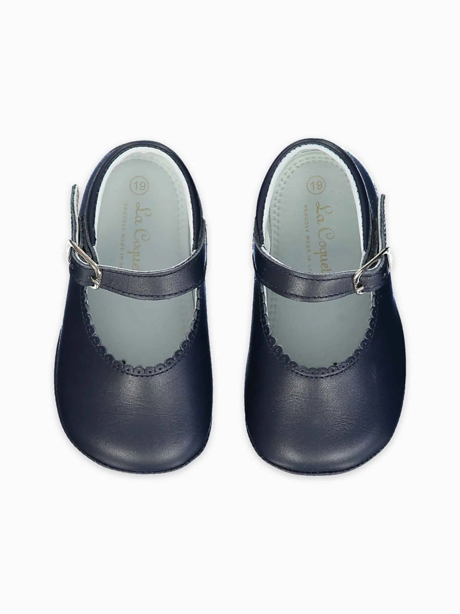 Navy Leather Baby Mary Jane Shoes | La Coqueta (US)