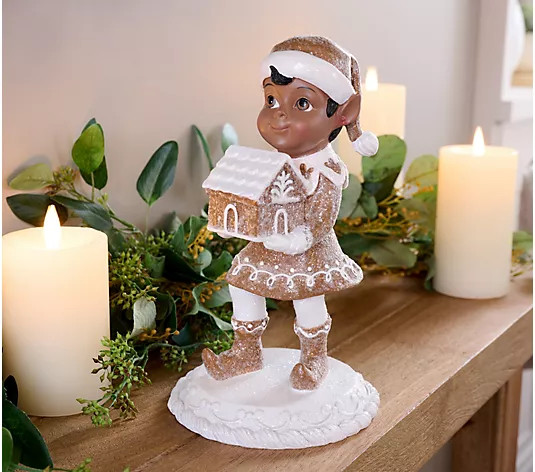 10" Gingerbread Lace Elf with House by Valerie - QVC.com | QVC