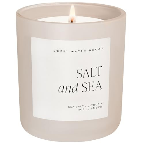 Sweet Water Decor Salt and Sea Soy Candle - Sea Salt, Citrus, Musk, and Amber Scented Summer Candles for Home - 15oz Tan Matte Jar, 70+ Hour Burn Time, Made in The USA - Beach Candles and Decor | Amazon (US)