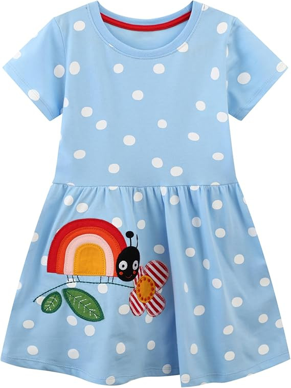 FreeLu Toddler Girls Striped Summer Dress Cartoon Appliques Dresses Girls Cotton Casual Clothing ... | Amazon (US)