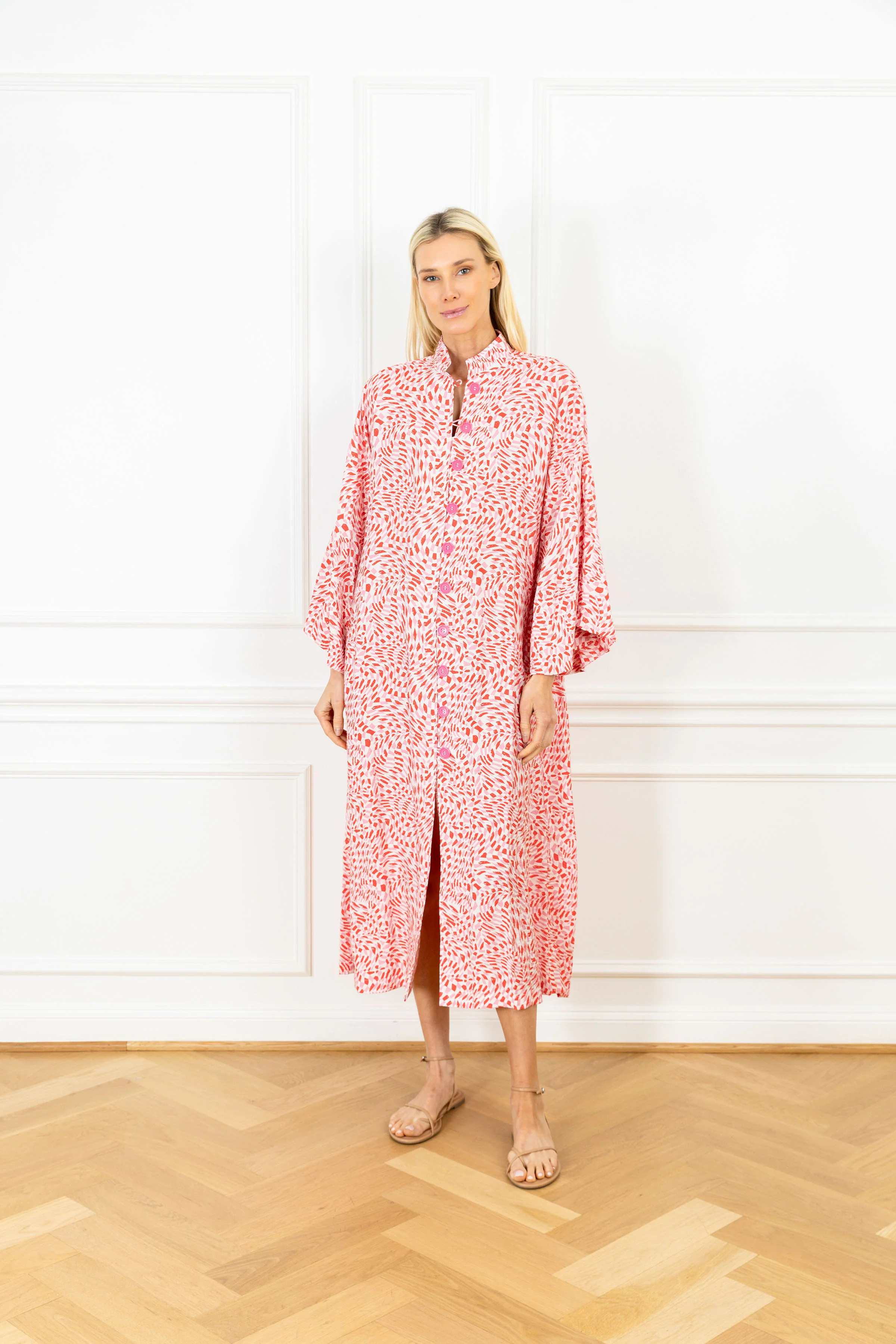 Cherry Illusion Checks Maxi Open Front Caftan | La Vie Style House