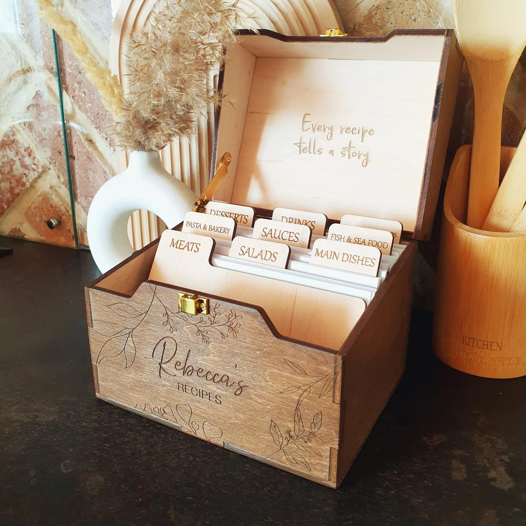 Wooden Box for Recipes Dividers Custom Recipe Box Christmas Gift for Grandma Gift for Mom Anniver... | Etsy (US)