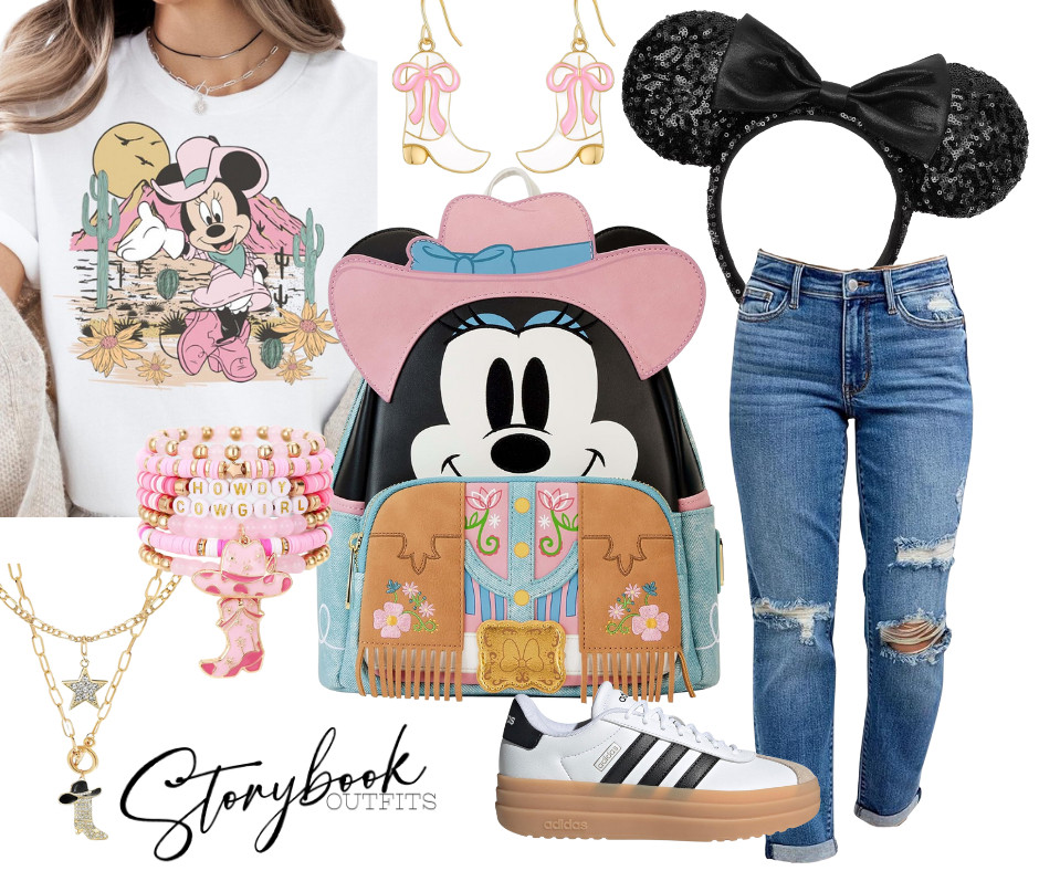 Cowgirl Minnie is bringing western charm to the Disney parks 🤠💗

Cowgirl Minnie tee, fringe western Loungefly, black sequin ears, stacked bracelets, classic denim, and platform sneakers — comfy, cute, and perfect for park days or Disney photos with a little yeehaw flair! 

 #LTKTravel