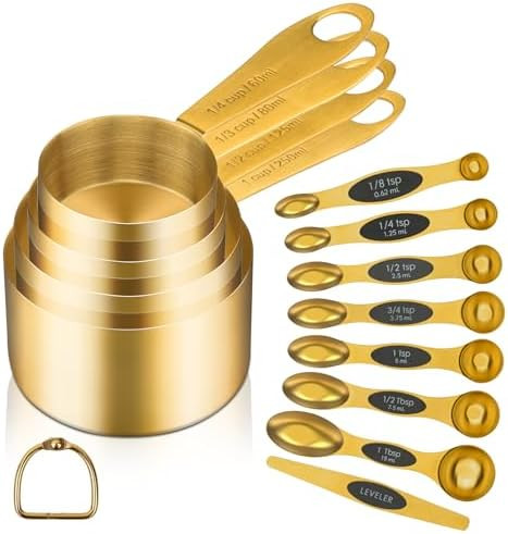 GuDoQi Gold Magnetic Measuring Spoons and Cups Set of 12, 8 Dual Sided Magnetic Measuring Spoons ... | Amazon (US)