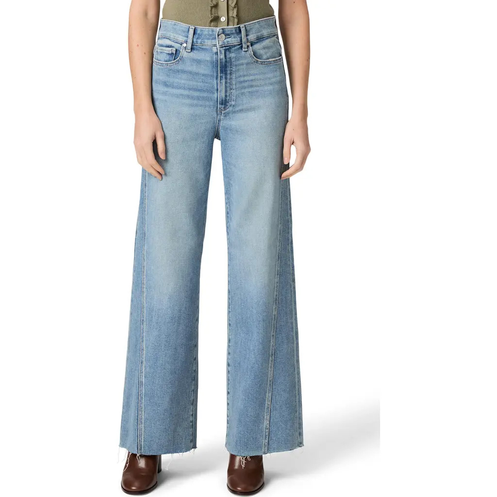 PAIGE Anessa Raw Hem High Waist Wide Leg Jeans in Explorer at Nordstrom, Size 27 | Nordstrom