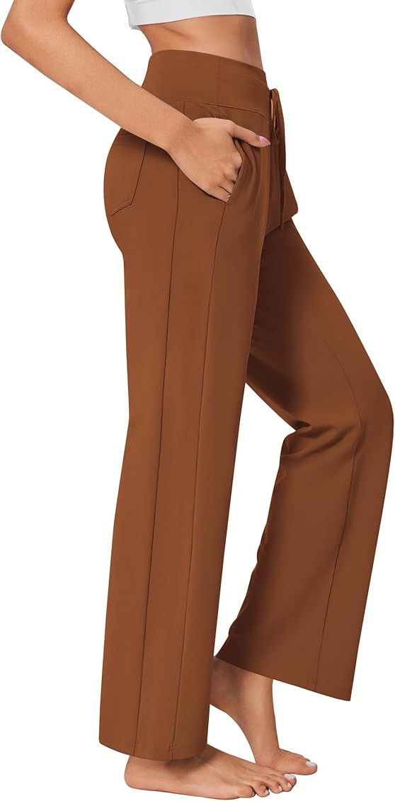 PINSPARK Wide Leg Yoga Pants Women High Waisted Workout Pants UPF 50+ Drawstring Sweatpants with ... | Amazon (US)