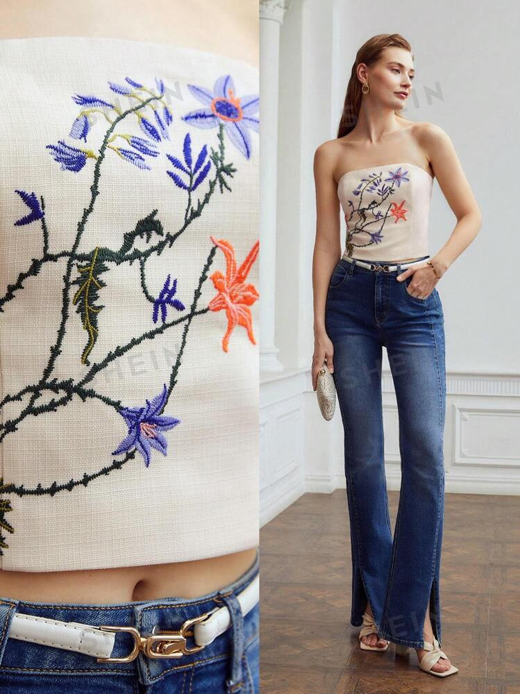 MOTF PREMIUM EMBROIDERED TUBE TOP | SHEIN