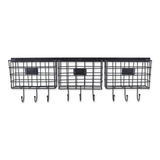 23" Black Farmhouse Wire Wall Organizer with Hooks - Walmart.com | Walmart (US)