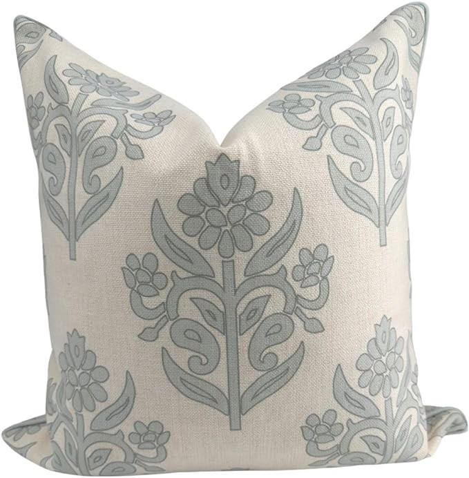 Jillien Harbor The Naples Blue Grey Pillow Cover Grandmillennial | Amazon (US)