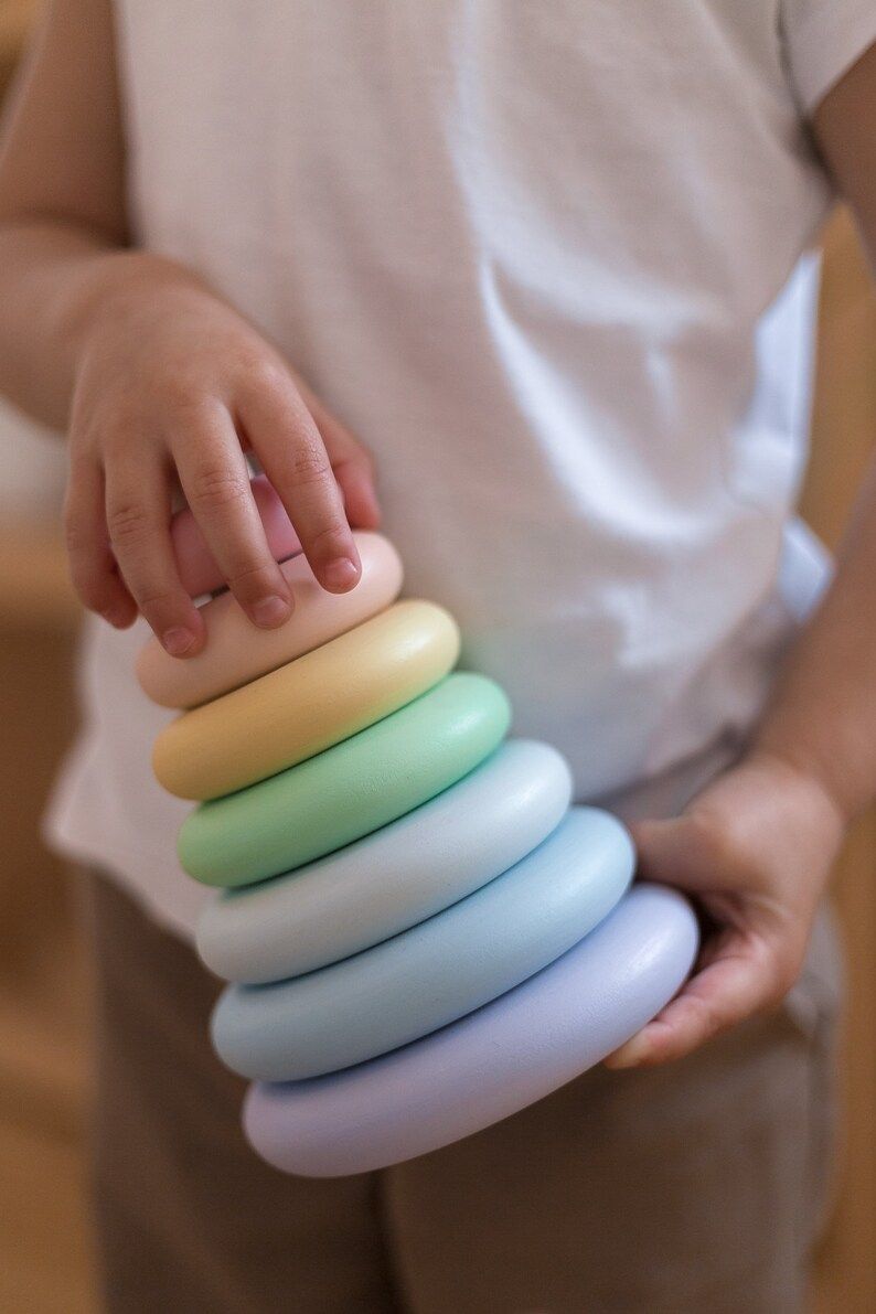 Wooden Rainbow Stacker Ring Stacker Toy Montessori Toys | Etsy | Etsy (US)