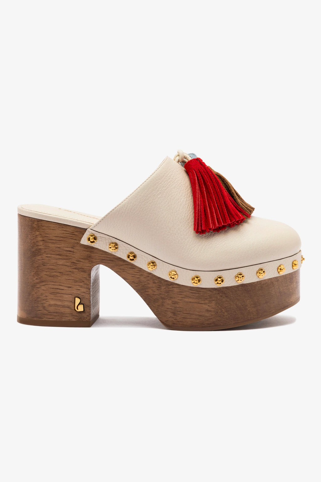 Miso Wooden Tassel Clog In Ivory Leather | Larroude