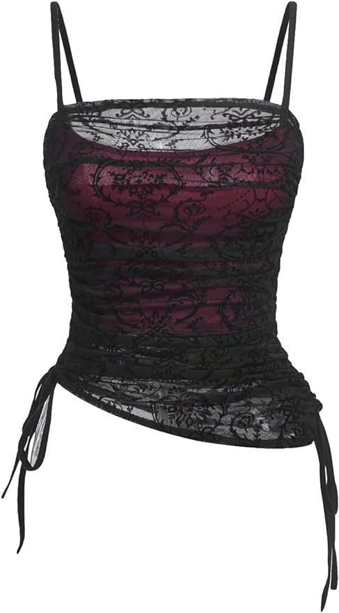 SOLY HUX Women's Ruched Lace Cami Top Drawstring Sleeveless Clubwear Sexy Gothic Tops | Amazon (US)