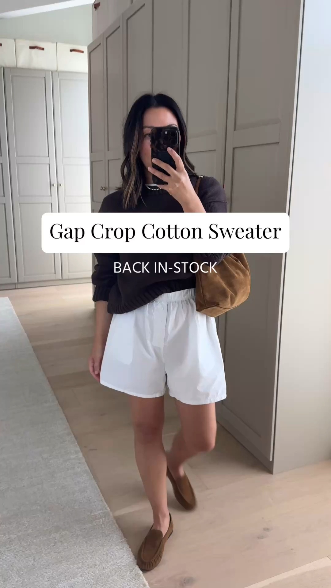 Gap crop cotton sweater is back in-stock! This sold out super fast in the spring so snag it if you want toy for fall. 

Gap sweater petite small
Everlane tee medium
Donni boxer shorts medium
Sam Edelman loafers 5
Liffner shoulder  bag (old) - the Madewell one I linked is identical

#LTKmomlife #LTKSaleAlert #LTKPetite