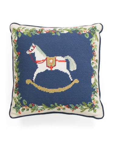 14x14 Vintage Rocking Horse Needlepoint Pillow | TJ Maxx
