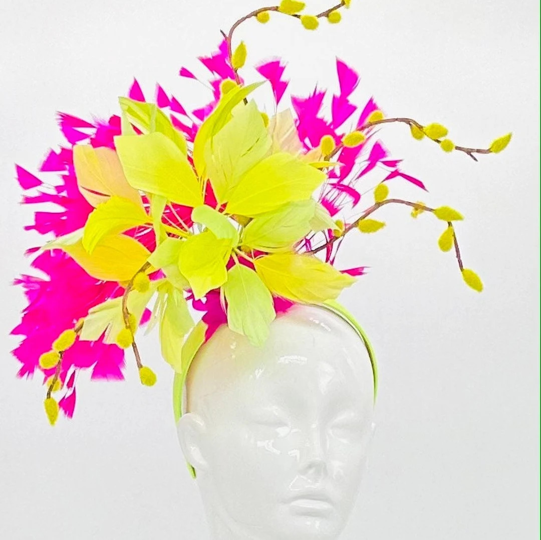 Lime Green, Yellow and Pink Kentucky Derby Fascinator, Derby Hat Alternative - Etsy | Etsy (US)
