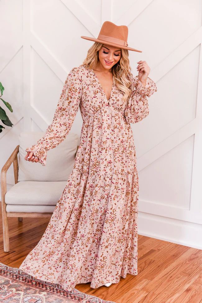 Said Forever Taupe V-Neck Floral Maxi Dress | The Pink Lily Boutique