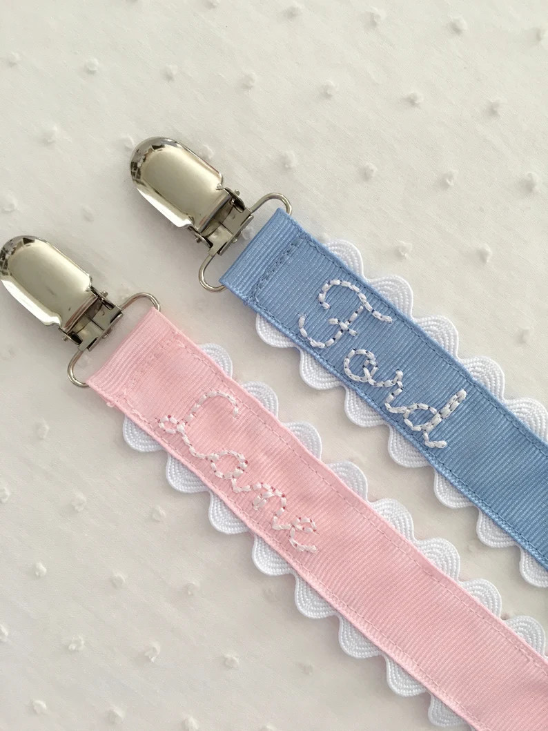 Monogrammed Pacifier Clip Holder Embroidered Name - Etsy | Etsy (US)