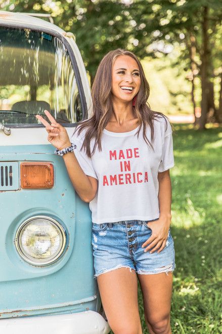 Made In America Distressed Cropped Graphic Tee | The Pink Lily Boutique