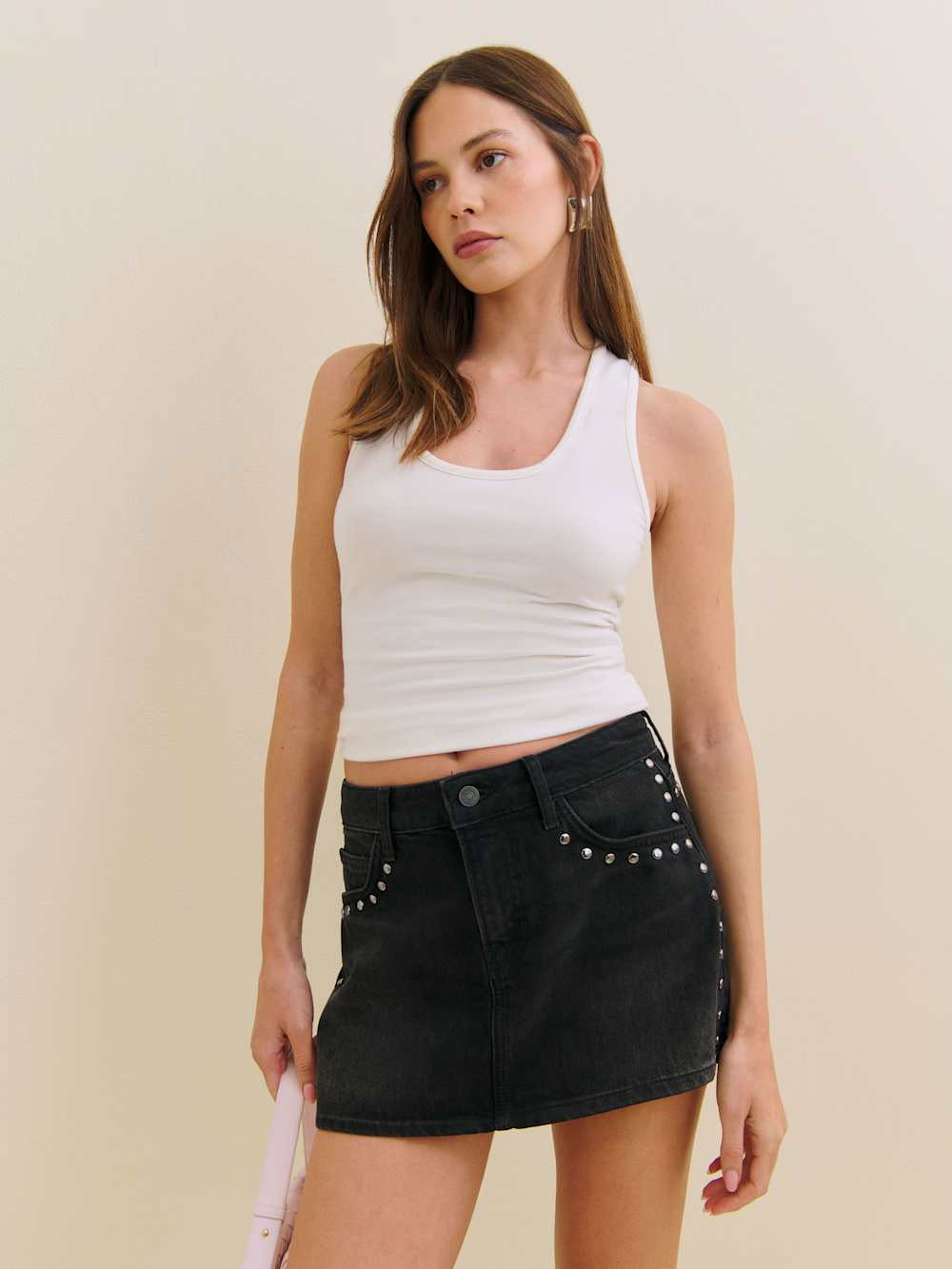 Hazel Low Rise Denim Mini Skirt | Reformation (Global)
