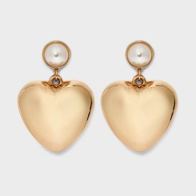 Puffy Heart Pearl Drop Earrings - Wild Fable™ Gold | Target