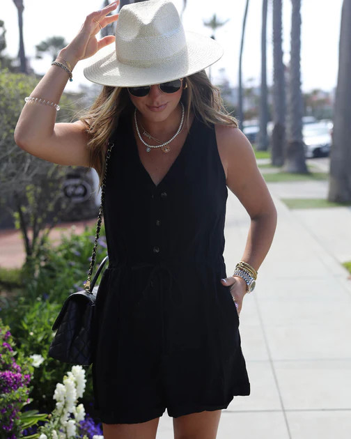 Emily Pocketed Drawstring Romper - Black | VICI